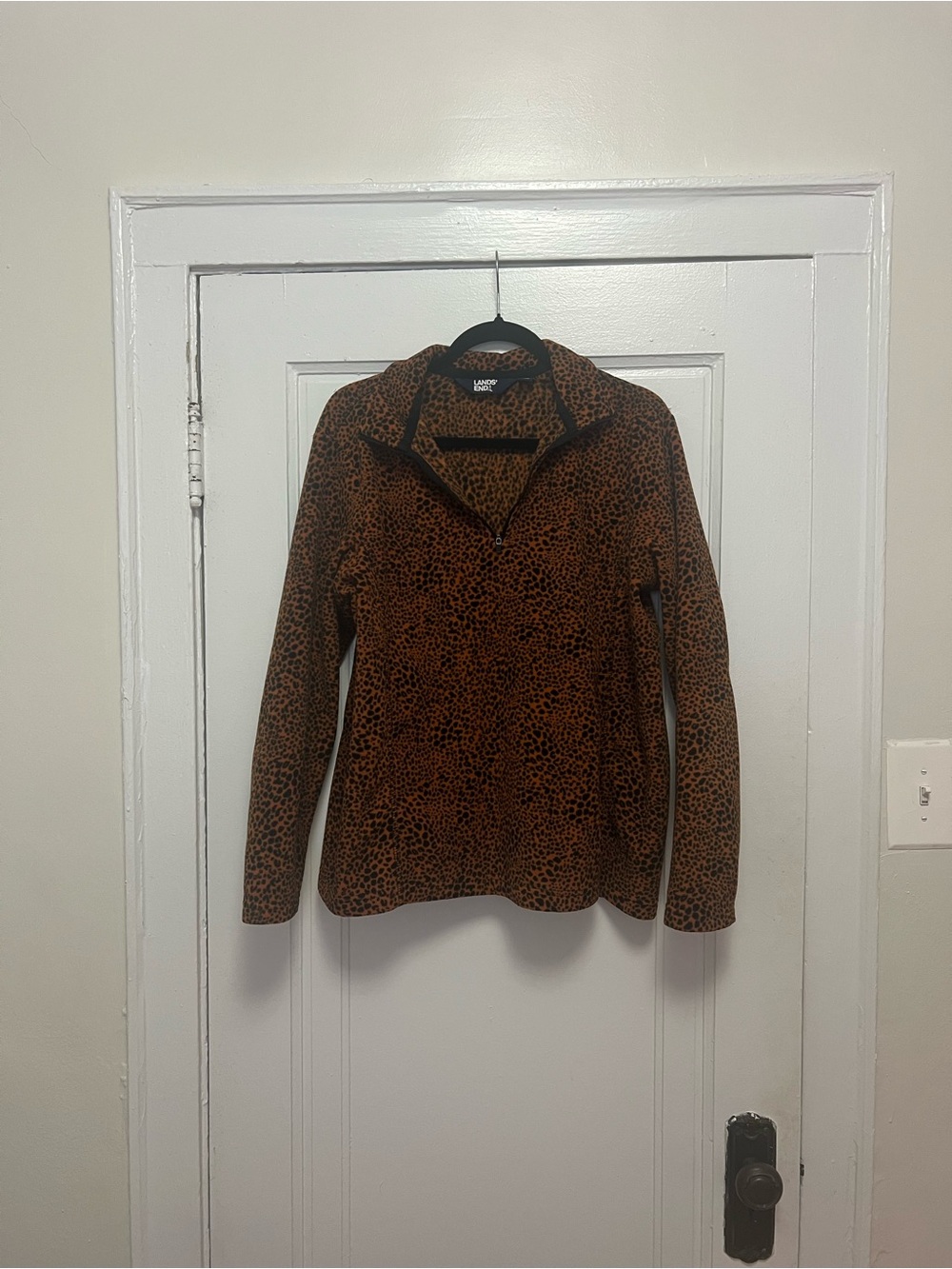 Lands' End Brown Leopard Print Quarter-Zip Pullover